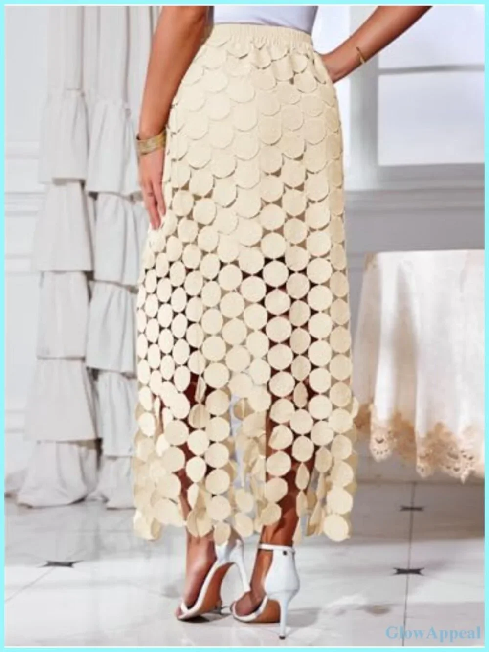 Women's Hollow Out Maxi Skirt with Fringe Hem - Boho Beach Vacation